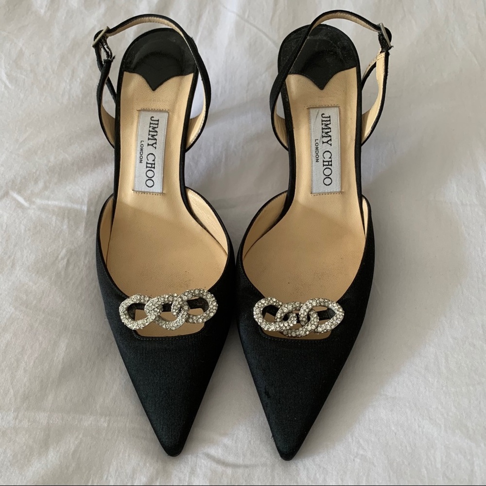 Jimmy Choo Slingback Satin Black Heels Size 37.5